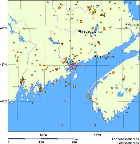 carte des des séismes de magnitude 2,0 et plus depuis 2000