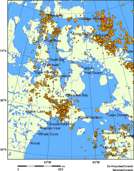 carte des des séismes de magnitude 2,0 et plus depuis 2000