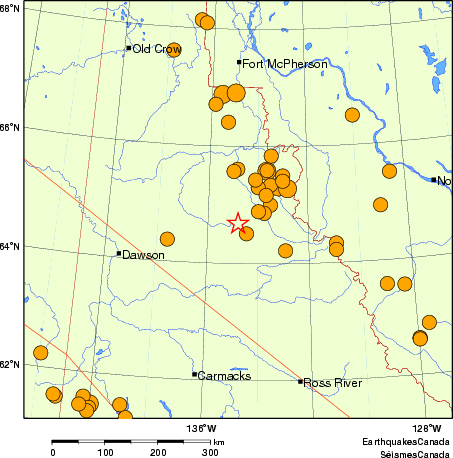 Map of historical earthquakes magnitude 5.0 and larger.  Details in the data table below