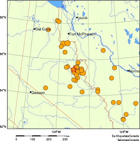 carte des séismes historiques de magnitude 5,0 et plus.  Détails dans le tableau de données ci-dessous