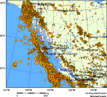 carte des des séismes de magnitude 2,0 et plus depuis 2000