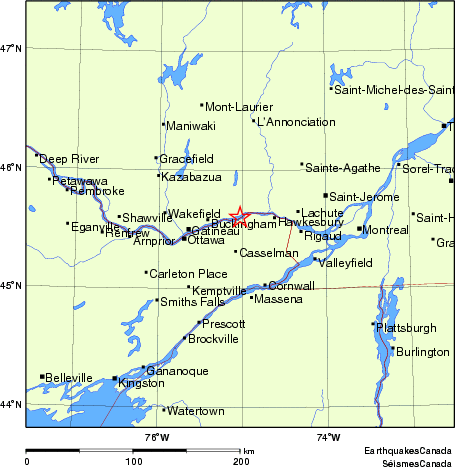 carte des endroits près de l'épicentre