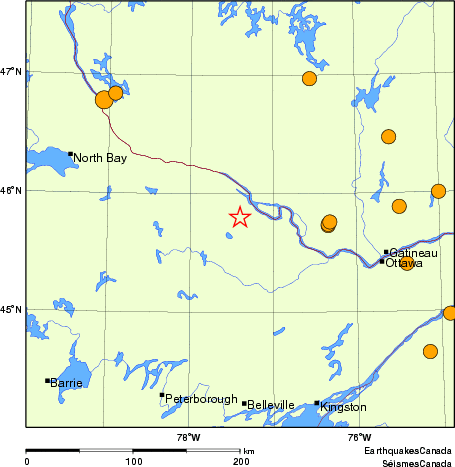 Map of historical earthquakes magnitude 5.0 and larger.  Details in the data table below