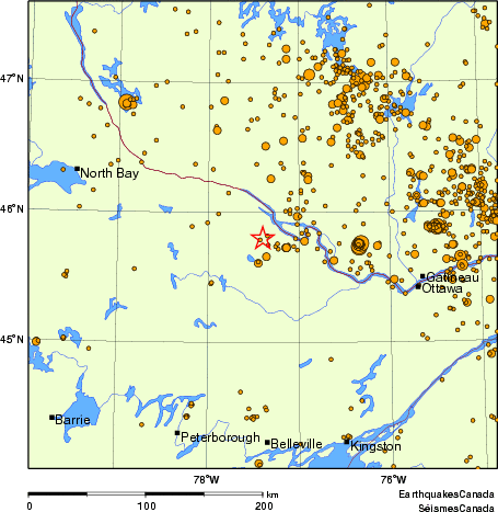 carte des des séismes de magnitude 2,0 et plus depuis 2000