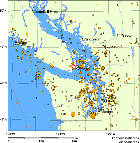 carte des des séismes de magnitude 2,0 et plus depuis 2000