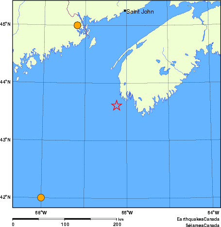 Map of historical earthquakes magnitude 5.0 and larger.  Details in the data table below