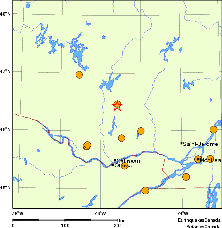 Map of historical earthquakes magnitude 5.0 and larger.  Details in the data table below