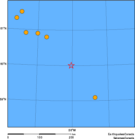 Map of historical earthquakes magnitude 5.0 and larger.  Details in the data table below