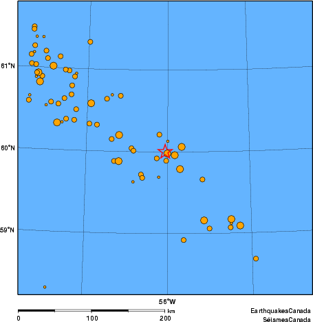 carte des des séismes de magnitude 2,0 et plus depuis 2000