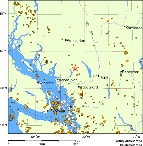 carte des des séismes de magnitude 2,0 et plus depuis 2000