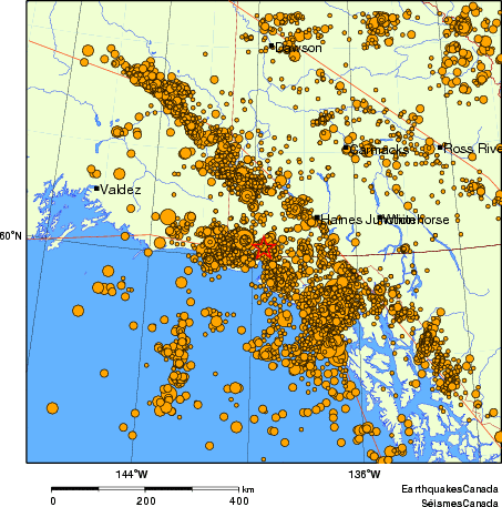 carte des des séismes de magnitude 2,0 et plus depuis 2000