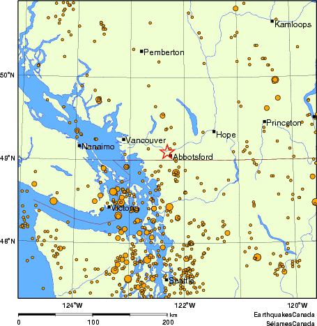 carte des des séismes de magnitude 2,0 et plus depuis 2000