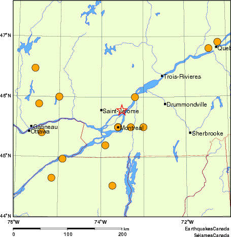 Map of historical earthquakes magnitude 5.0 and larger.  Details in the data table below