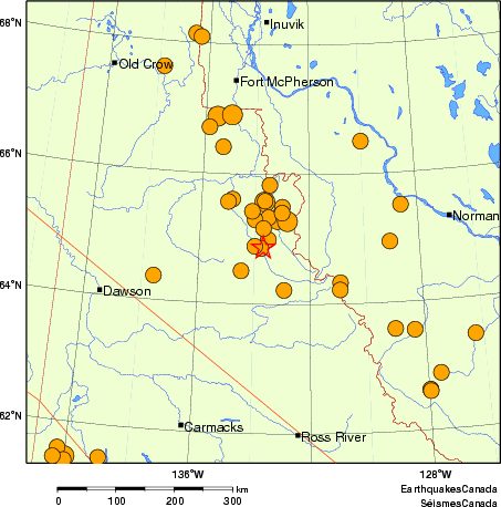 carte des séismes historiques de magnitude 5,0 et plus.  Détails dans le tableau de données ci-dessous