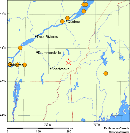 Map of historical earthquakes magnitude 5.0 and larger.  Details in the data table below