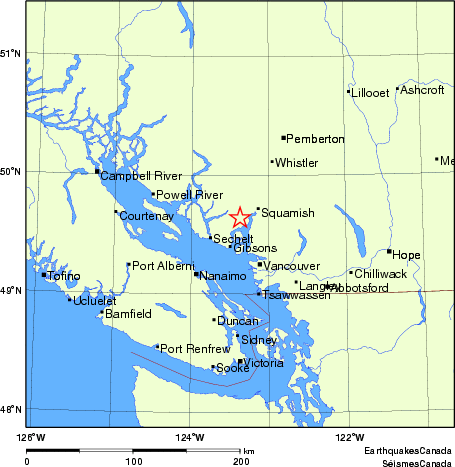 carte des endroits près de l'épicentre