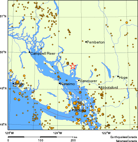 carte des des séismes de magnitude 2,0 et plus depuis 2000