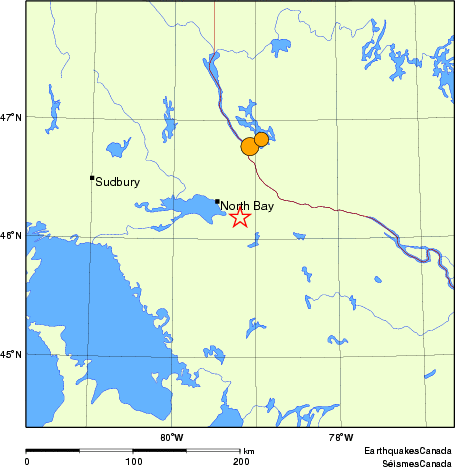 Map of historical earthquakes magnitude 5.0 and larger.  Details in the data table below