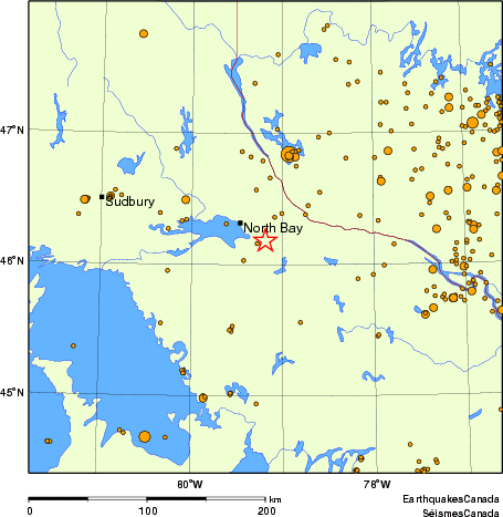 carte des des séismes de magnitude 2,0 et plus depuis 2000