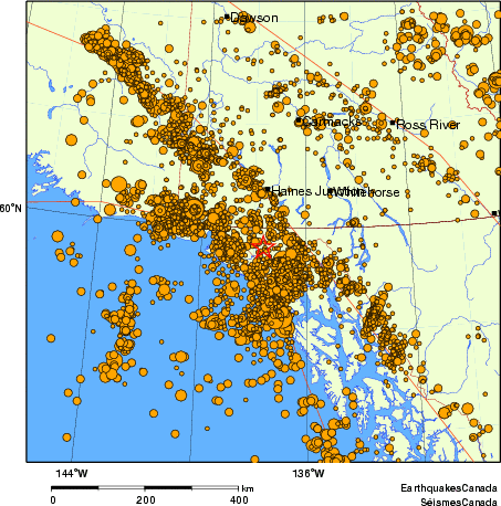 carte des des séismes de magnitude 2,0 et plus depuis 2000