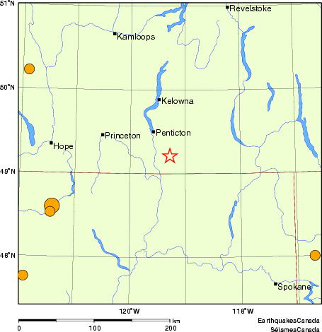 Map of historical earthquakes magnitude 5.0 and larger.  Details in the data table below