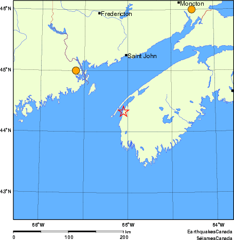 Map of historical earthquakes magnitude 5.0 and larger.  Details in the data table below