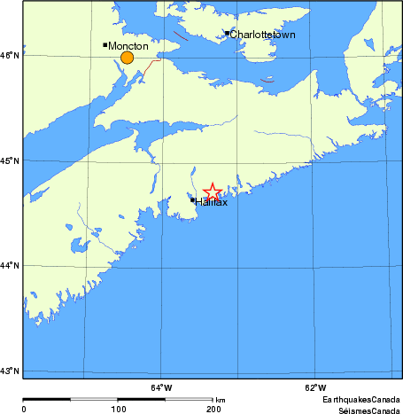 Map of historical earthquakes magnitude 5.0 and larger.  Details in the data table below