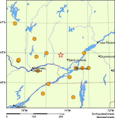 carte des séismes historiques de magnitude 5,0 et plus.  Détails dans le tableau de données ci-dessous