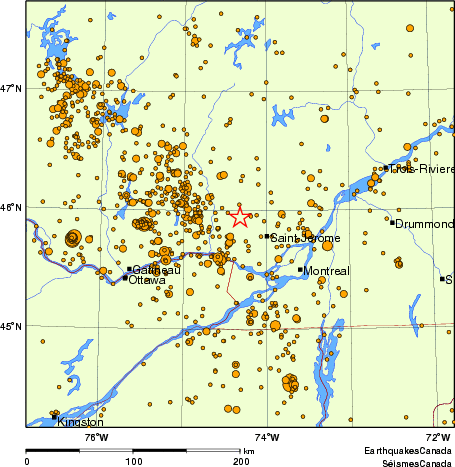 carte des des séismes de magnitude 2,0 et plus depuis 2000