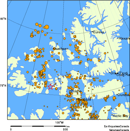 carte des des séismes de magnitude 2,0 et plus depuis 2000