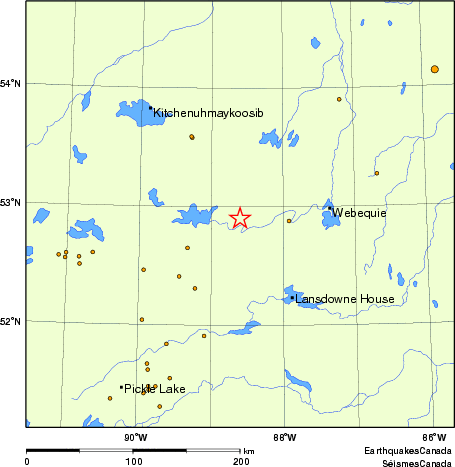 carte des des séismes de magnitude 2,0 et plus depuis 2000