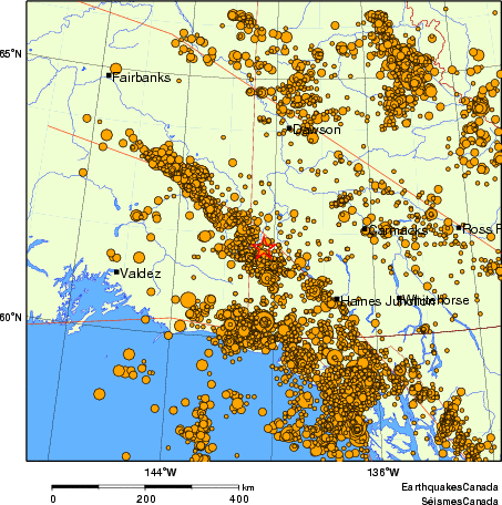 carte des des séismes de magnitude 2,0 et plus depuis 2000