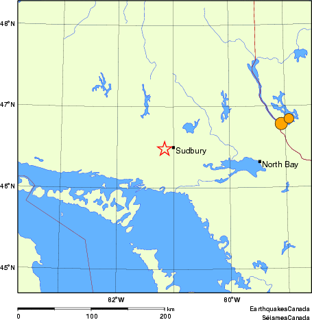 Map of historical earthquakes magnitude 5.0 and larger.  Details in the data table below