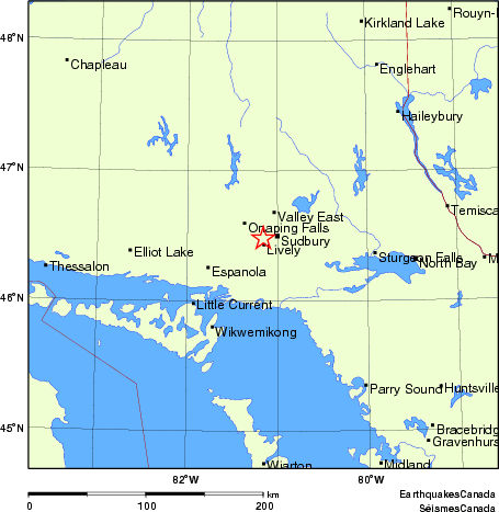 carte des endroits près de l'épicentre