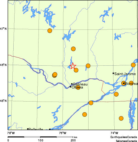 carte des séismes historiques de magnitude 5,0 et plus.  Détails dans le tableau de données ci-dessous