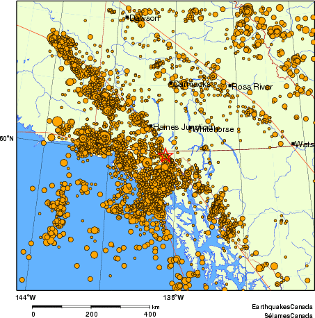 carte des des séismes de magnitude 2,0 et plus depuis 2000