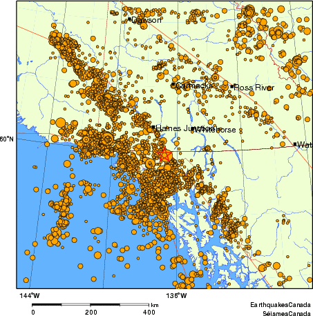 carte des des séismes de magnitude 2,0 et plus depuis 2000