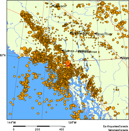 carte des des séismes de magnitude 2,0 et plus depuis 2000