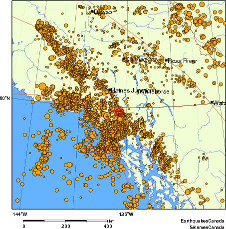 carte des des séismes de magnitude 2,0 et plus depuis 2000