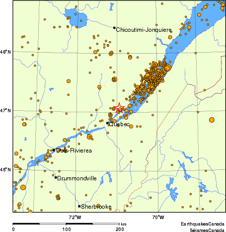 carte des des séismes de magnitude 2,0 et plus depuis 2000