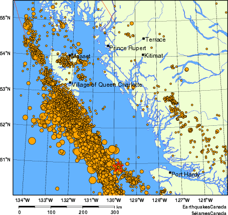 Map of earthquakes magnitude 2.0 and larger, 2000 - present