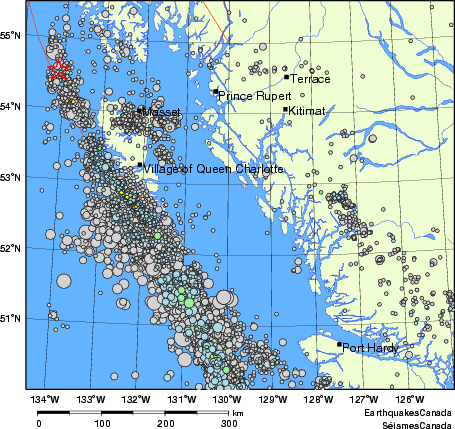 carte des des séismes de magnitude 2,0 et plus depuis 2000