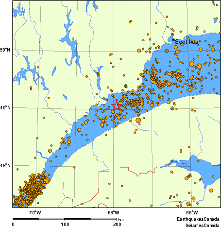 carte des des séismes de magnitude 2,0 et plus depuis 2000