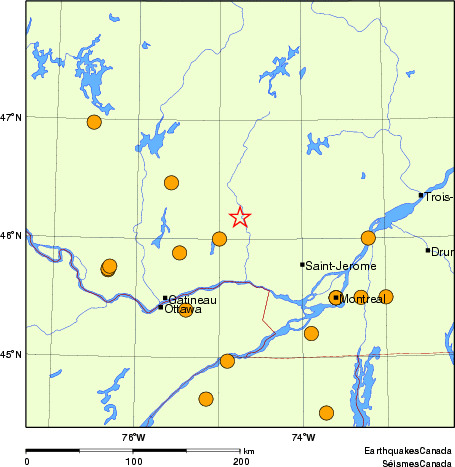 Map of historical earthquakes magnitude 5.0 and larger.  Details in the data table below