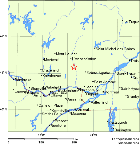 carte des endroits près de l'épicentre