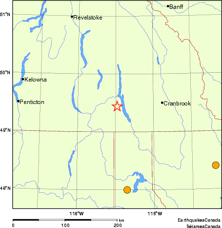 Map of historical earthquakes magnitude 5.0 and larger.  Details in the data table below