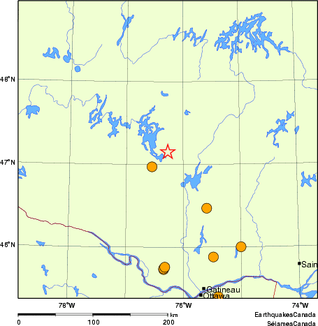 Map of historical earthquakes magnitude 5.0 and larger.  Details in the data table below