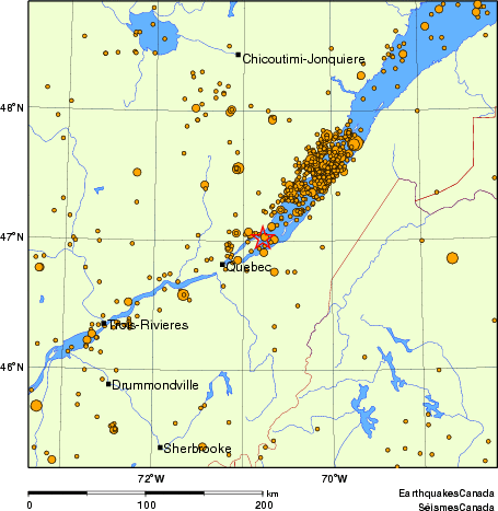 carte des des séismes de magnitude 2,0 et plus depuis 2000