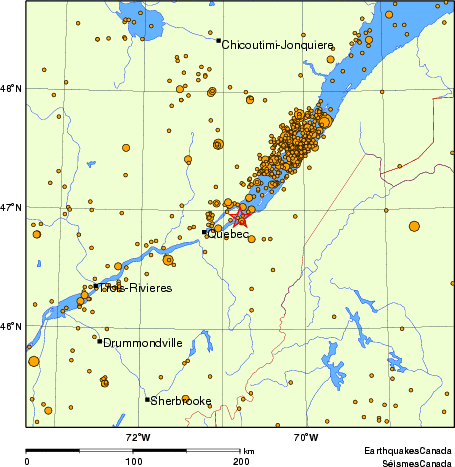 carte des des séismes de magnitude 2,0 et plus depuis 2000