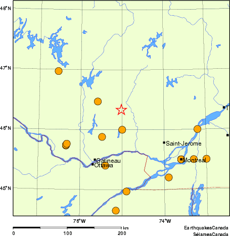 Map of historical earthquakes magnitude 5.0 and larger.  Details in the data table below